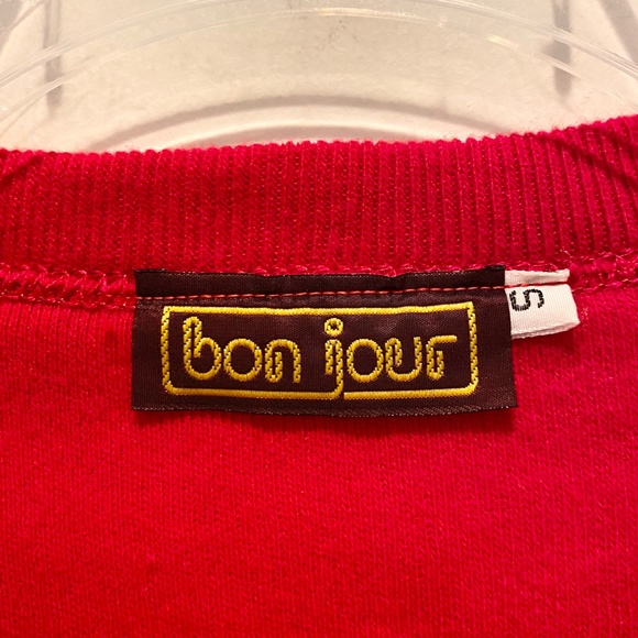 Vintage 90's Bonjour Red V-Neck Sweater Sz M - Picture 4 of 6